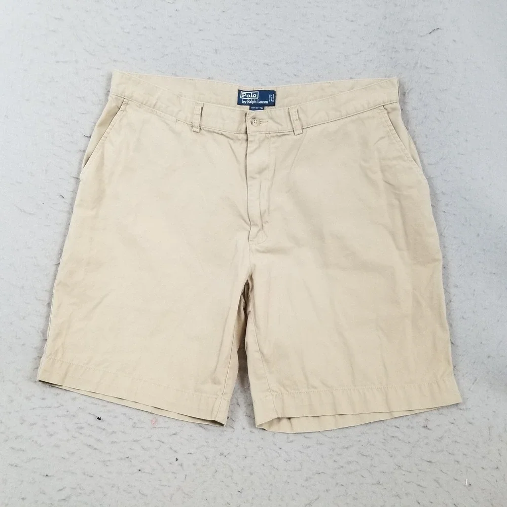 Polo Ralph Lauren Shorts Mens 38 Beige Chino Flat Front 10 Inseam Casual Summer